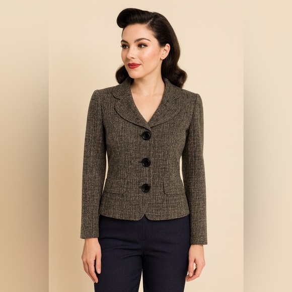 Courtenay vintage tweed black gray button blazer shoulder pads. Work career - Picture 1 of 9